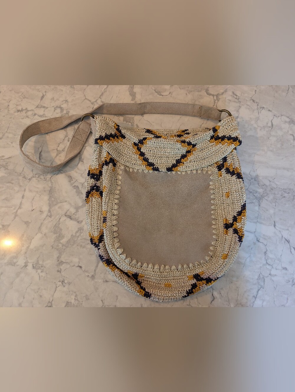 Jasper & Jeera Gray Suede Knit Crossbody Shoulder Bag Purse
